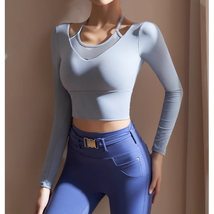 HUSRE Yoga Pilates Double Layers Fitted Fitness Top