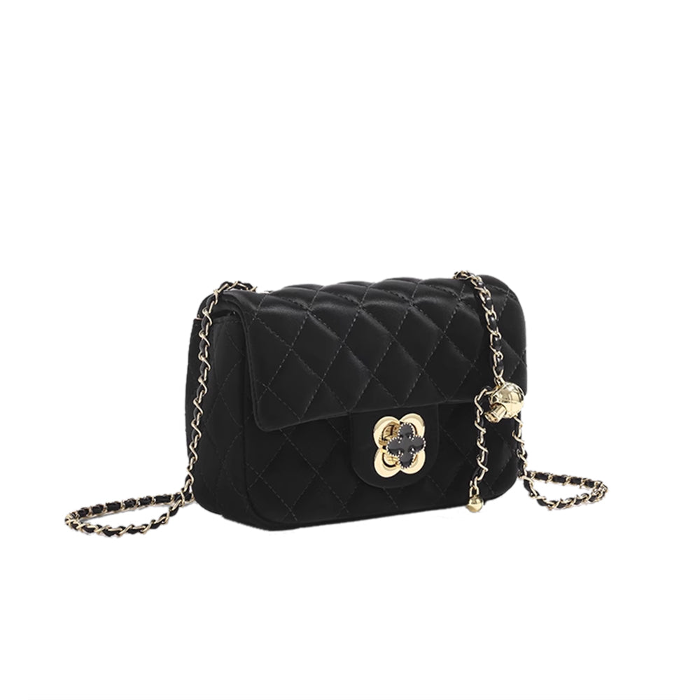 HUVCT Metal Lock Quilted Cross Body Bag