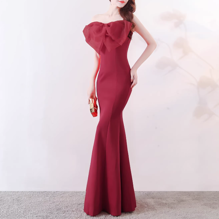 JESUV Bow Tube Evening Dress Gown
