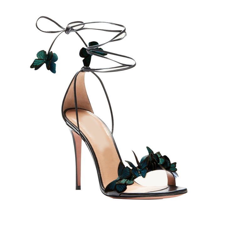 JESYE Butterfly Embellished Lace Up High Heel Sandals - 9.5cm