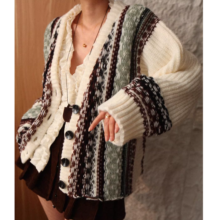 JEVRI Printed Oversized Knitwear Cardigan