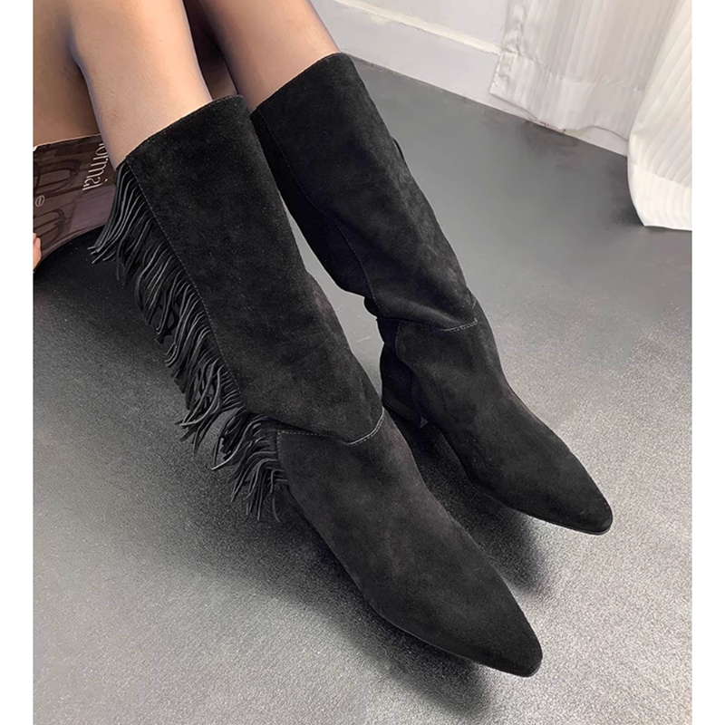 JUFAI Fringed Knee High Boots