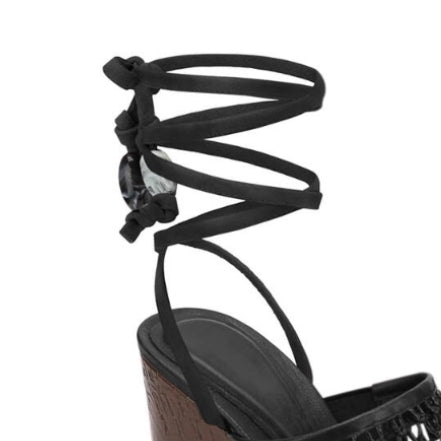 JUKCA Lace Up Fishnet Platform Sandals