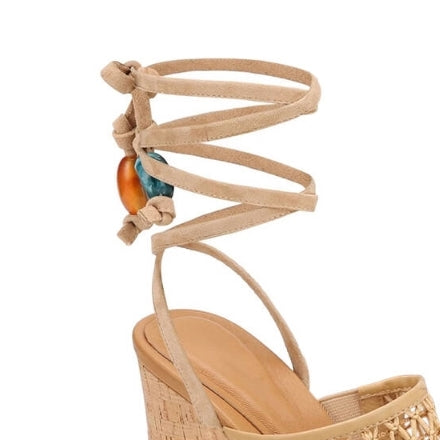 JUKCA Lace Up Fishnet Platform Sandals