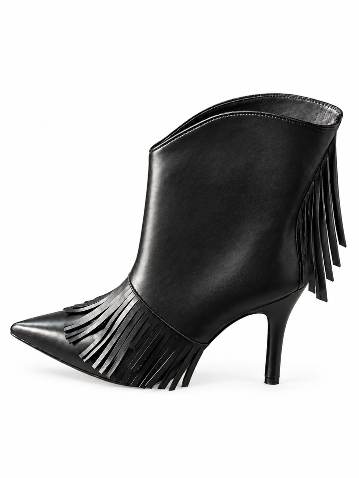 JUKCI TASSELS HIGH HEEL ANKLE BOOTS