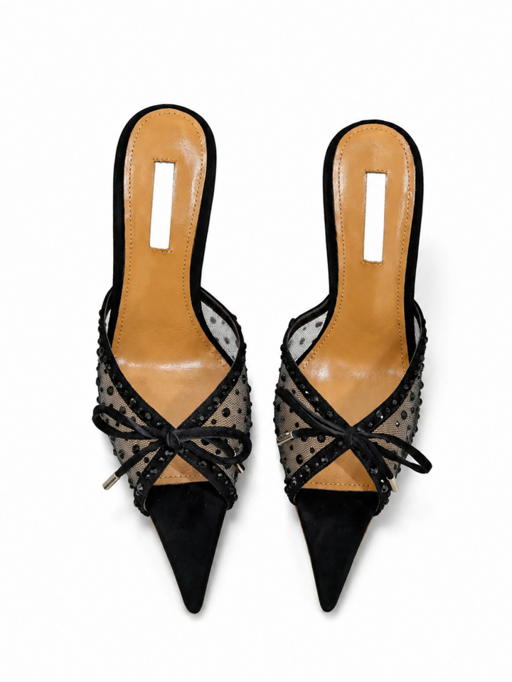 JUMEC Diamante Mesh High Heel Sandals