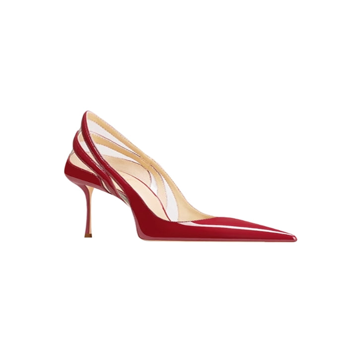 JUNCI Patent Leather And PVC Mid Heel Pumps - 6cm