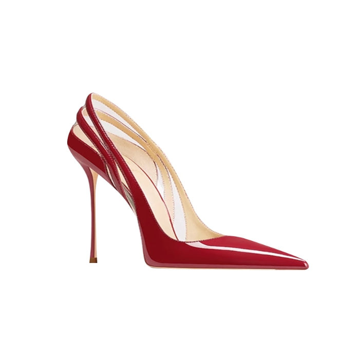 JUNCI Patent Leather And PVC Mid Heel Pumps - 8cm