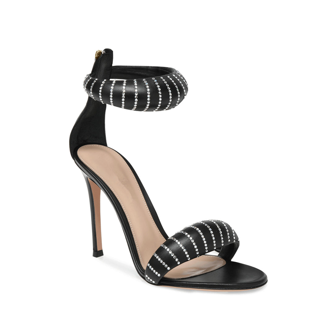 KAFIN Diamante Ankle Strap Leather Stiletto High Heel Sandals - 9.5cm