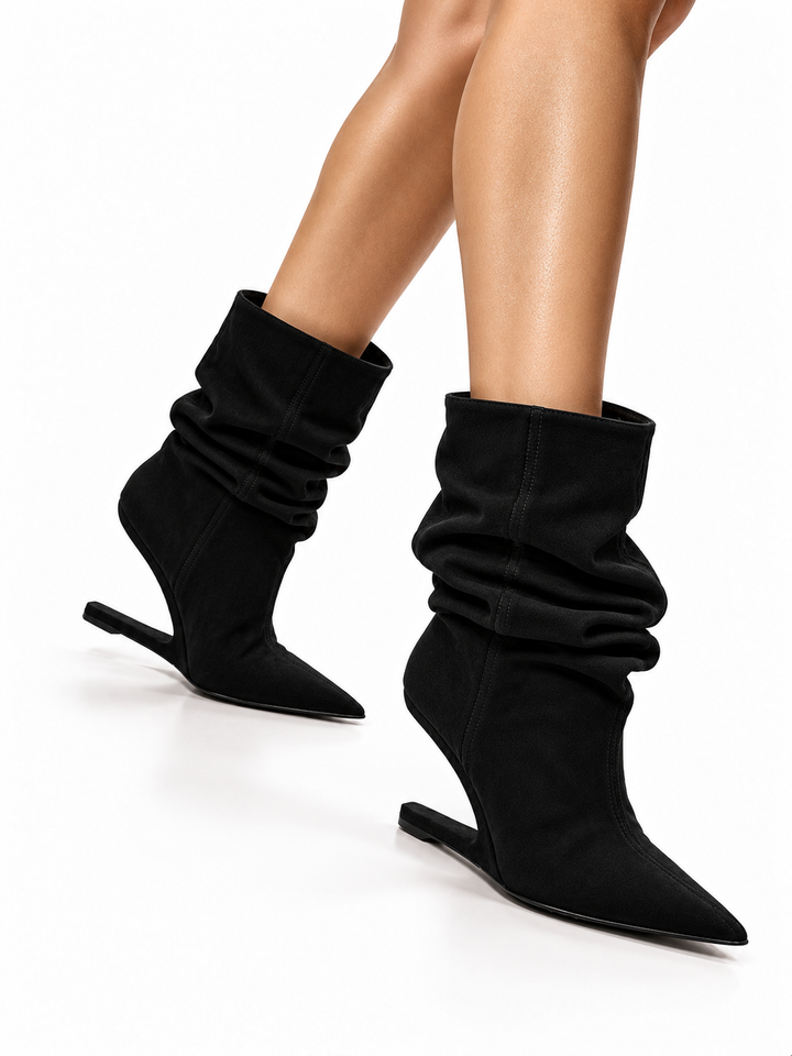 KALCI SUEDE SCULPTURED HEEL ANKLE BOOTS