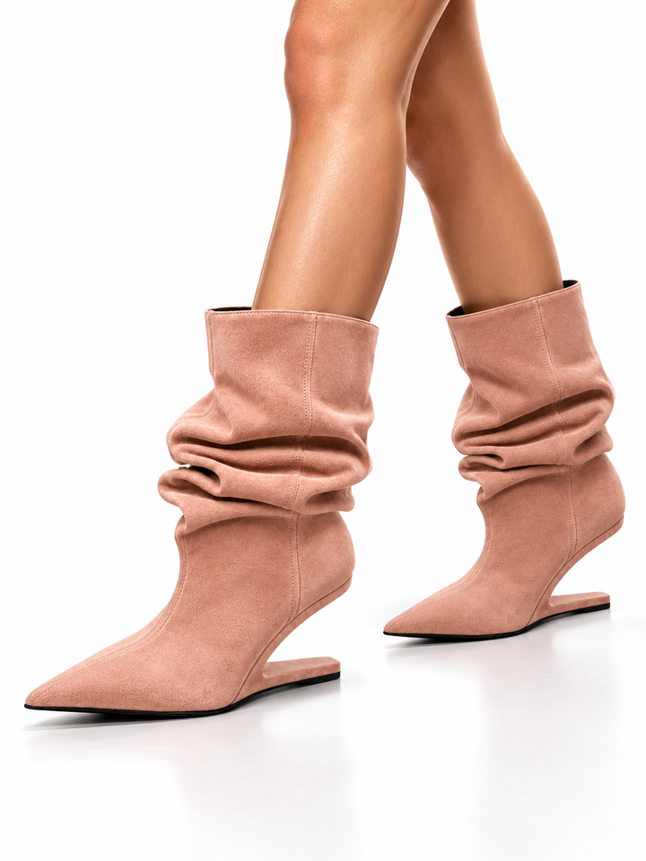 KALCI SUEDE SCULPTURED HEEL ANKLE BOOTS