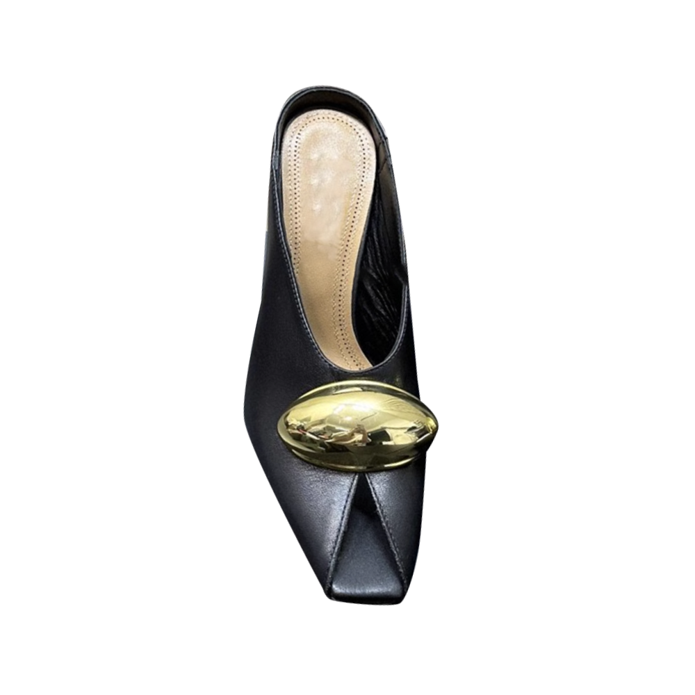 KEIRA Metal Embellished Peep Toe Mules Sandals