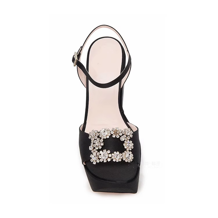 KEUUR Diamante Buckled Wedged Heel Sandals