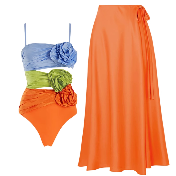 KLARU Flower Embellished Swimwear And Lace Up Skirt