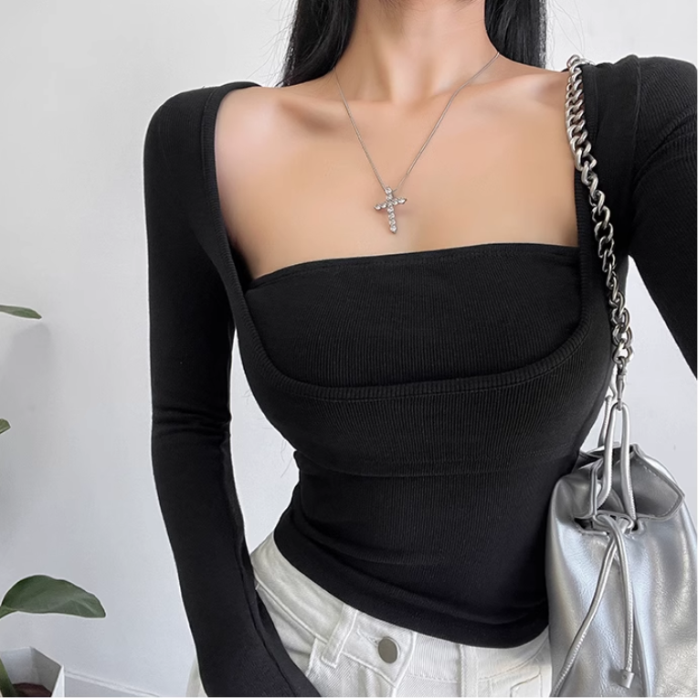 LEFVO Square Collar Cropped Top