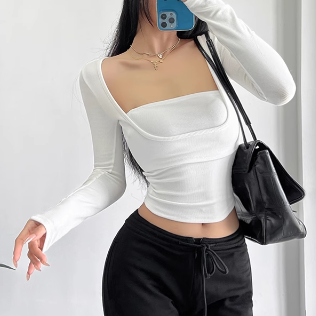 LEFVO Square Collar Cropped Top