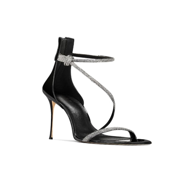 LEVIA Diamante Mid Heel Sandals - 6cm