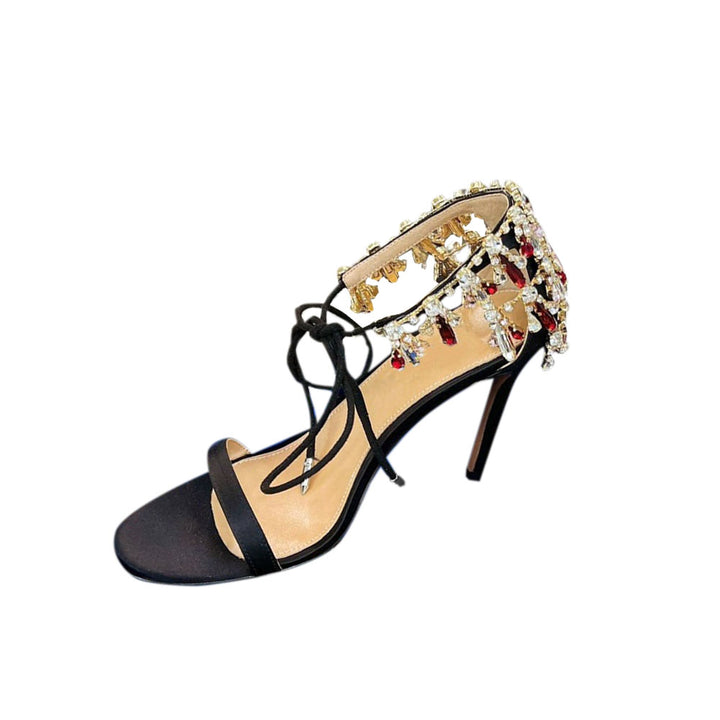 LUVAL Diamante Lace Up High Heel Sandals