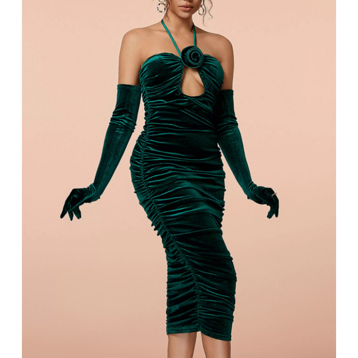 LVACI Flower Embellished Evening Dress Gown