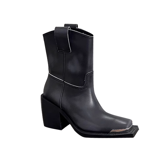 NANVU Block Heel Ankle Boots