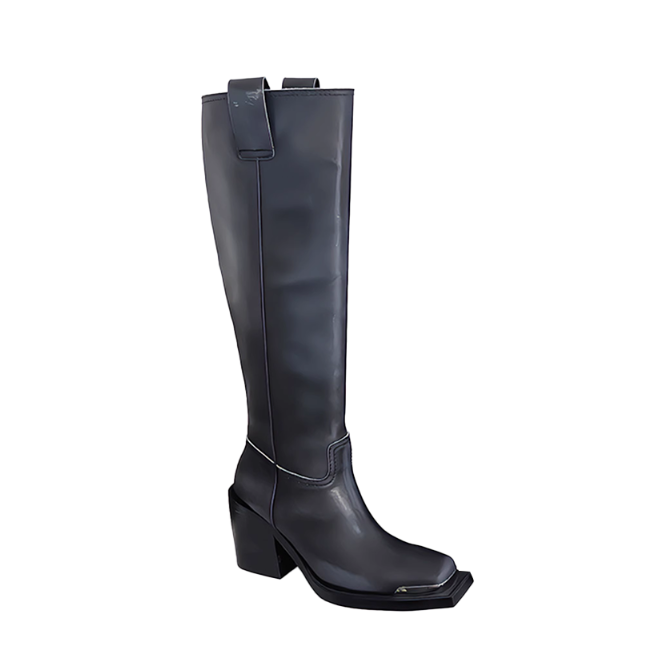 NANVU Block Heel Knee High Boots