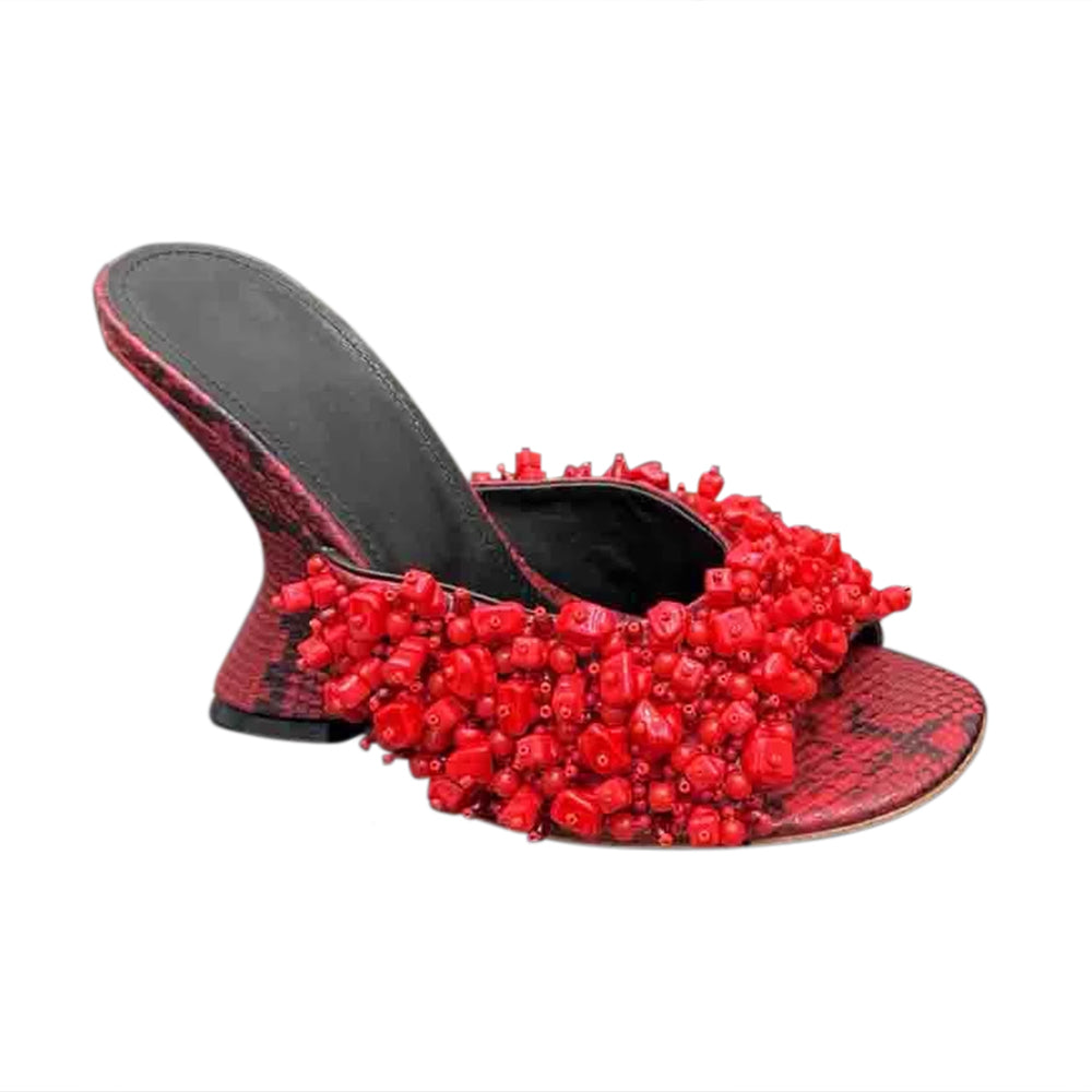 NOELS Beaded Wedged Heel Sandals
