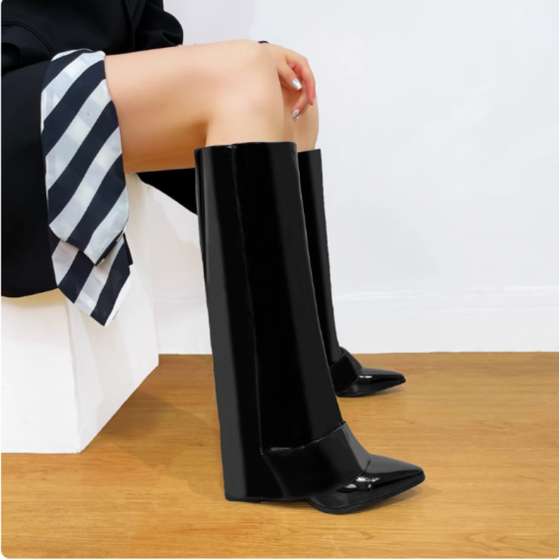 NUCIA Patent Leather Knee High Boots