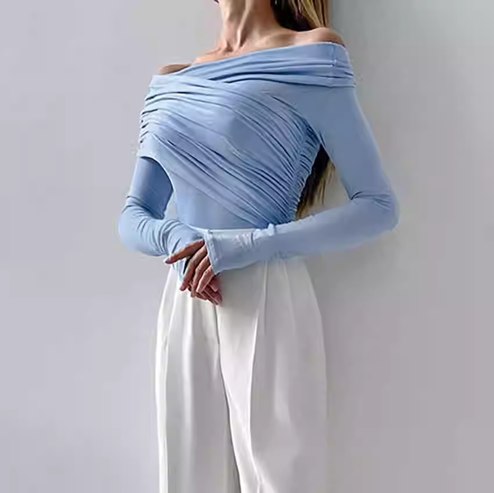 NUSRI Off-Shoulder Long Sleeves Top