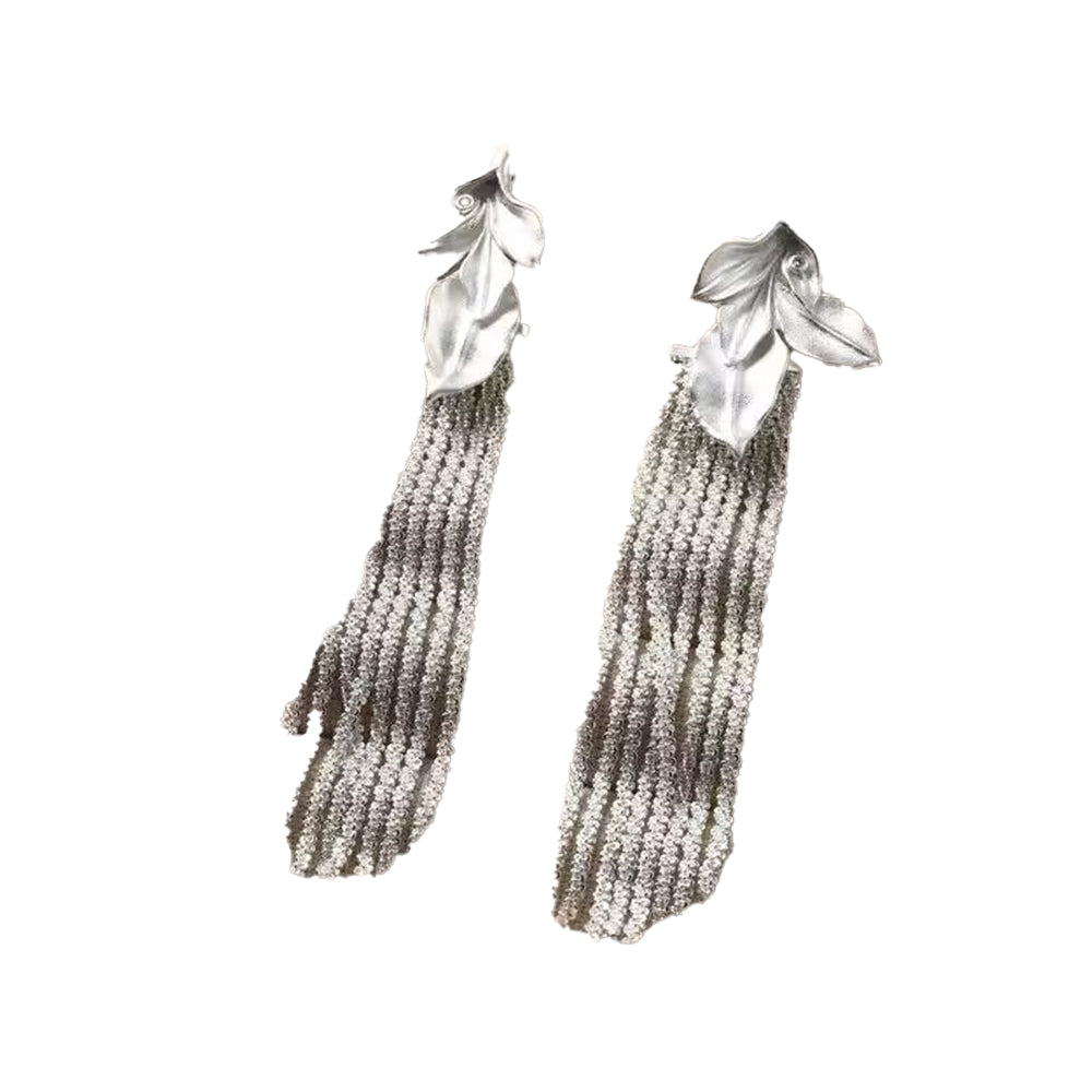 PESRI Leaf And Diamante Fringed Earrings - Pair