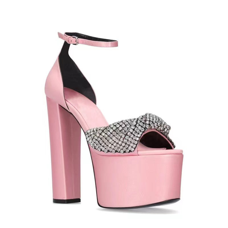 POITU Diamante Block Heel Platform Sandals