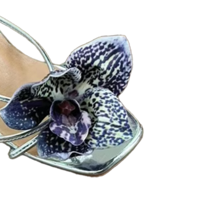 PIVTE Flower Kitten Heel Mules Sandals