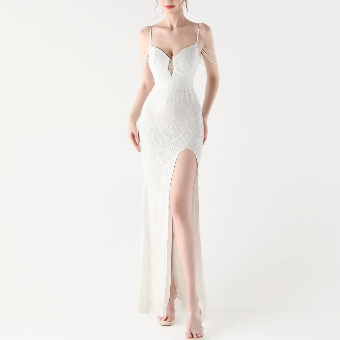 RAOCE Sequinned Slip Evening Dress Gown