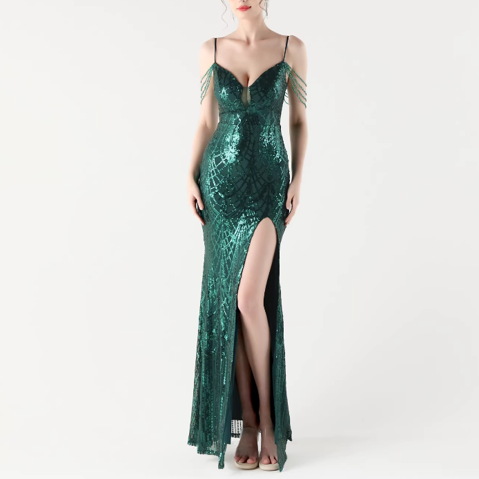 RAOCE Sequinned Slip Evening Dress Gown