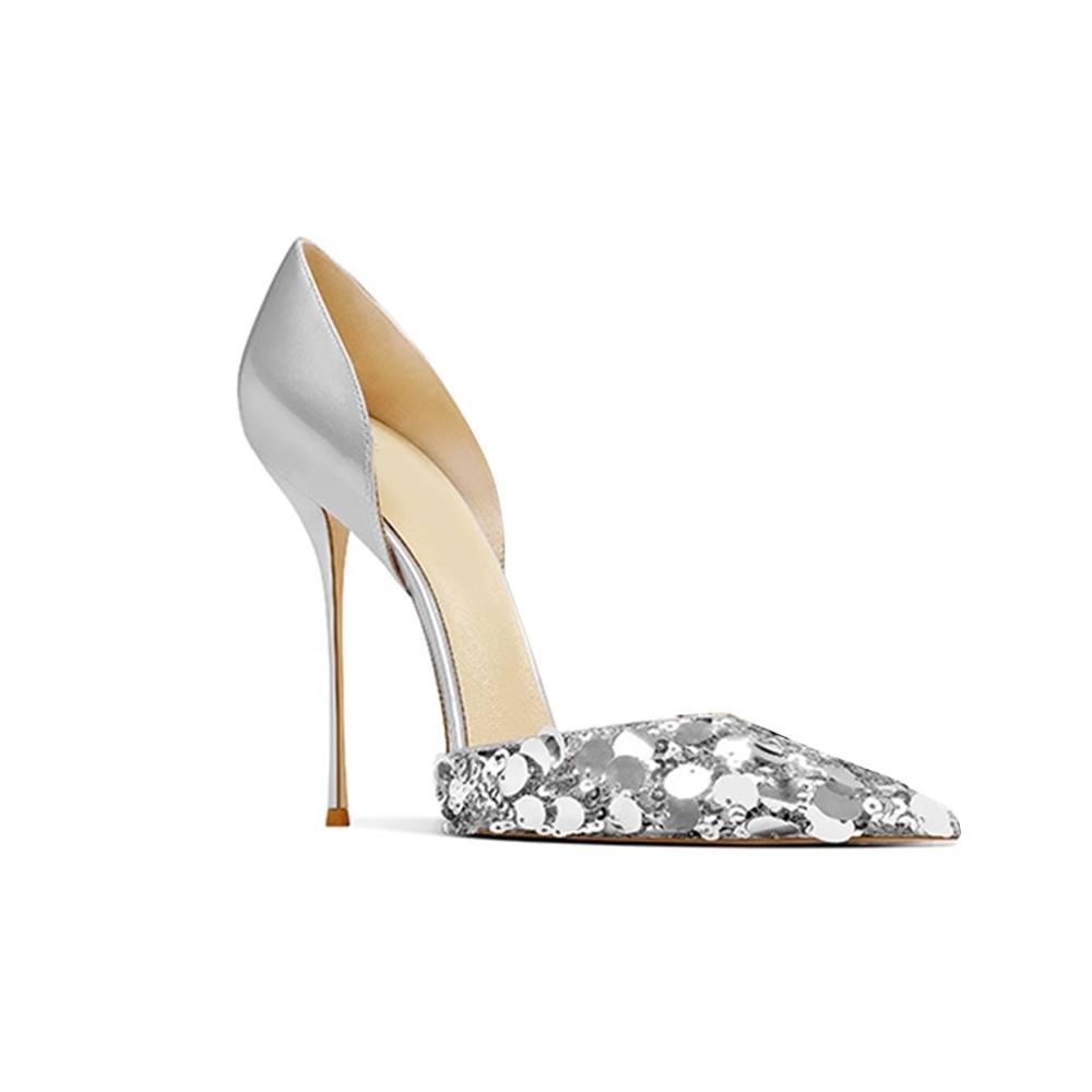 REDOC Sequinned High Heel Pumps - 10cm