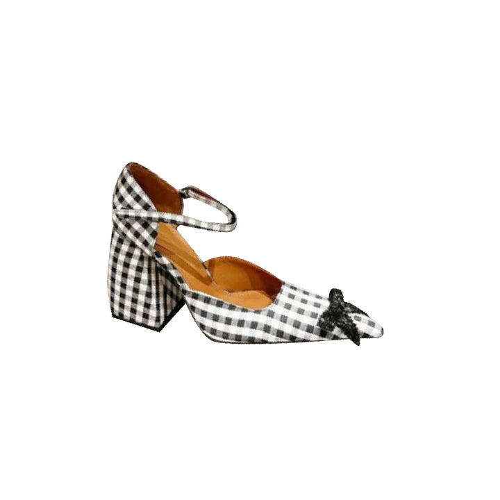 RETKE Checkered Plaid Block Heel Sandals
