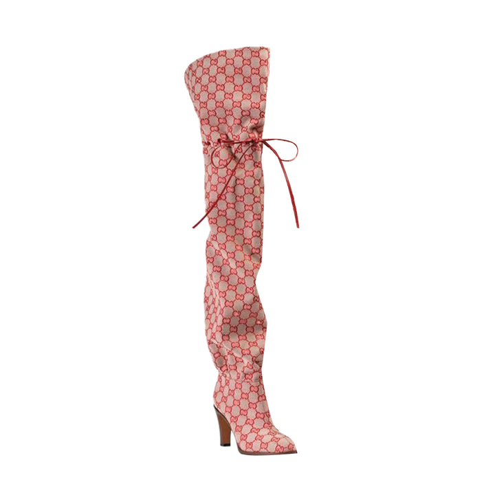 RIMGA Printed Lace Up Over The Knee Boots