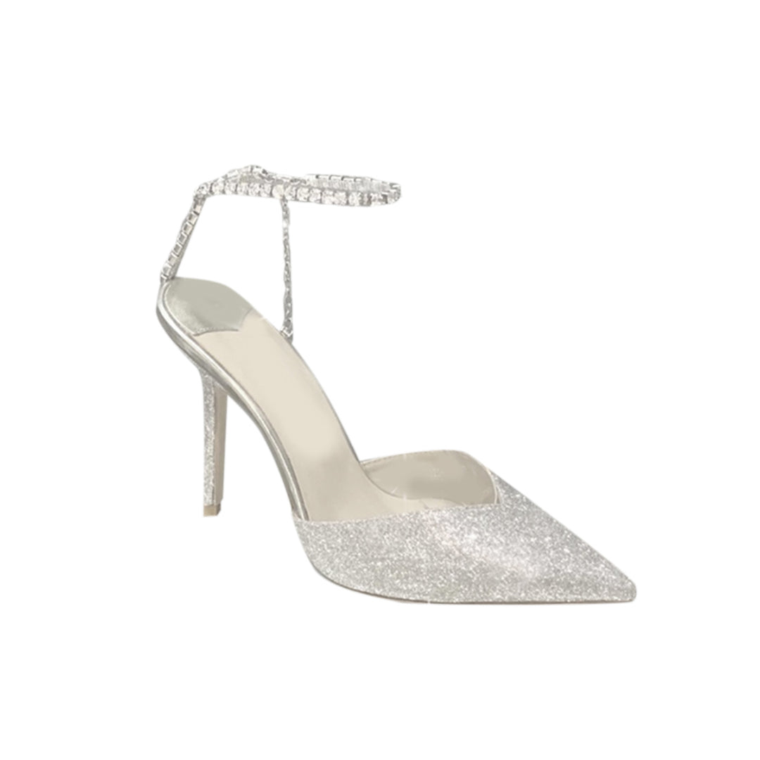 RISIA Ankle Diamante Glitter Mid Heel Sandals - 8cm