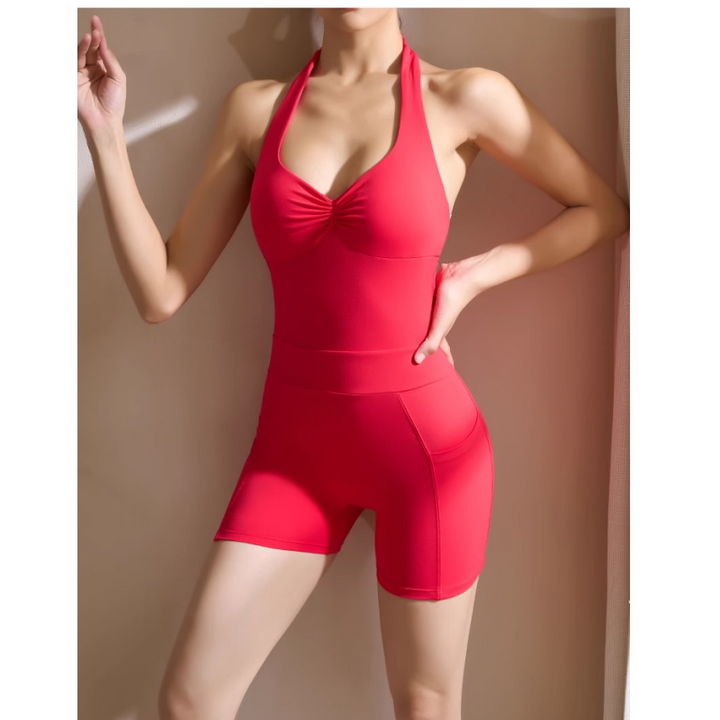 ROCVI Yoga Pilates Backless Fitted Bodysuit Activewear