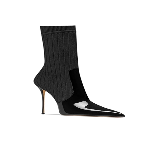 ROFNU Knit And Patent Leather Ankle Boots - 6cm