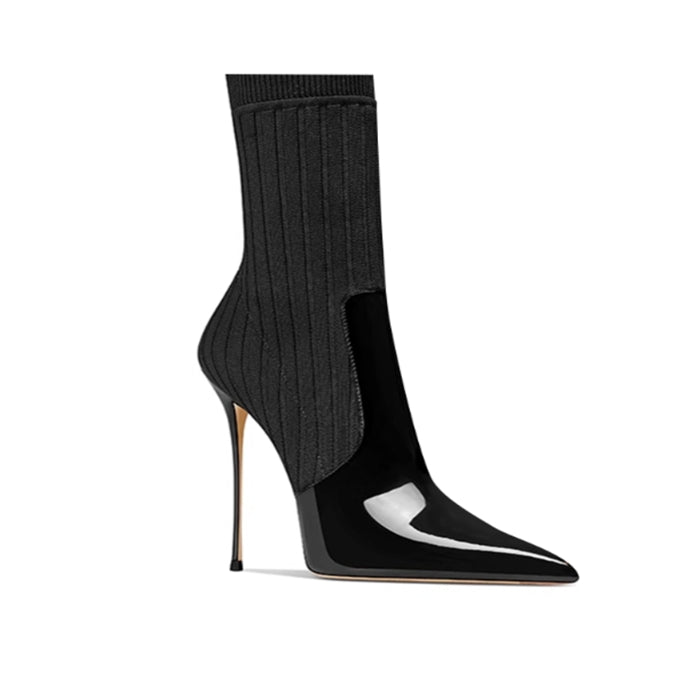 ROFNU Knit And Patent Leather Ankle Boots - 8cm