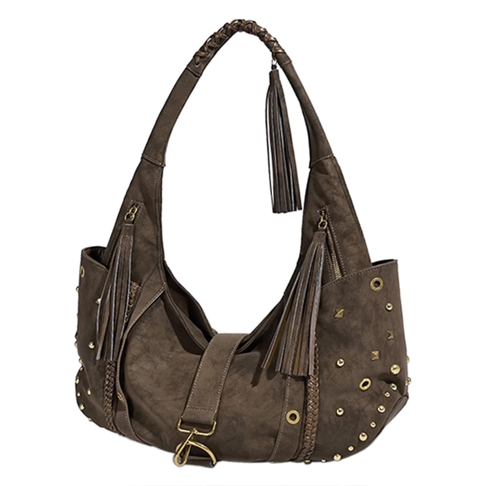 ROTVA Studded And Fringed Tote Bag