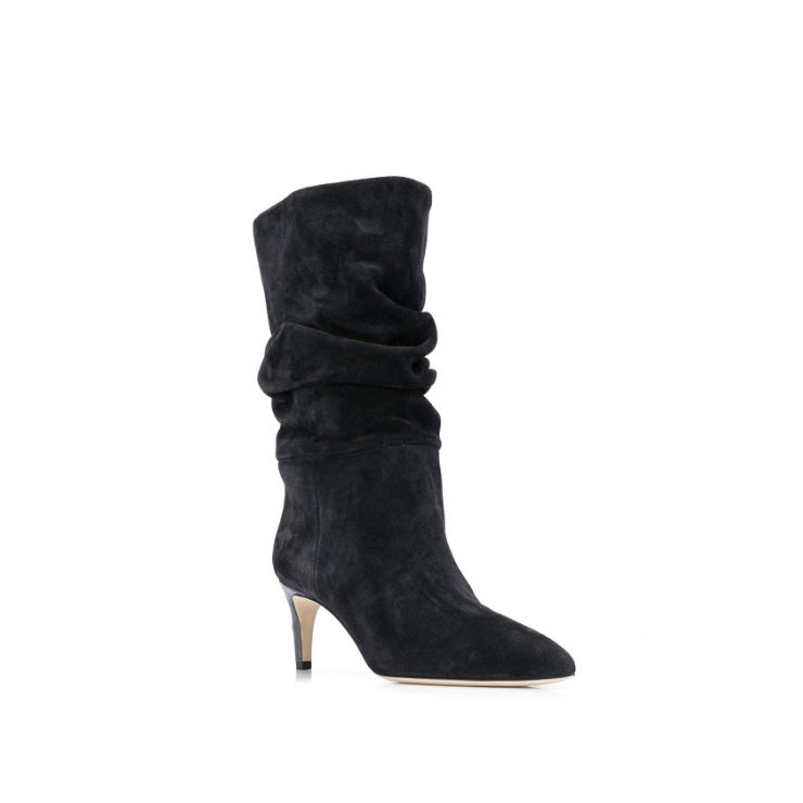 RUEFA Suede Mid Heel Ankle Boots