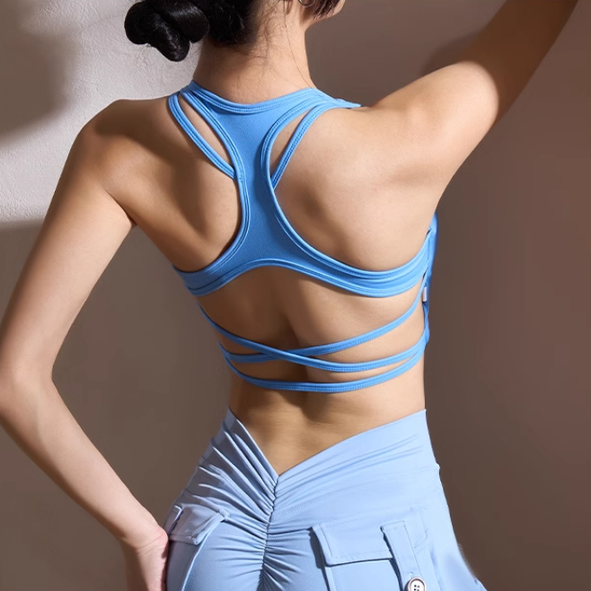 RUNVI Yoga Pilates Back Cross Fitted Sports Bra