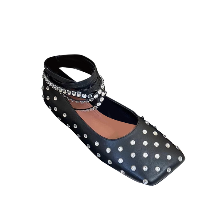 RVOTE Diamante Lace Up Ballet Shoes