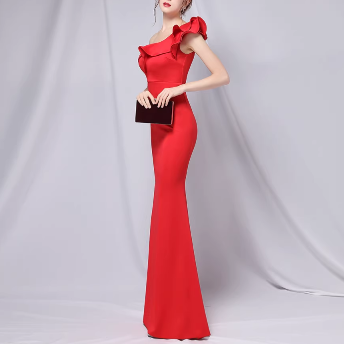 SACDA Ruffled Maxi Evening Dress Gown