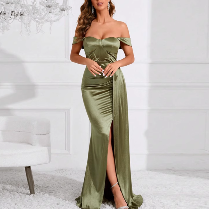 SEBRV Off-Shoulder Slip Evening Dress Gown