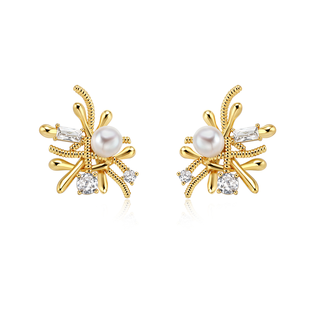 SEINU Pearl And Diamante Earrings - Pair