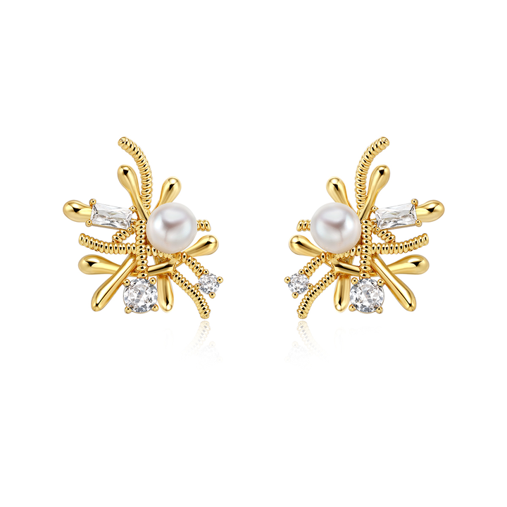 SEINU Pearl And Diamante Earrings - Pair