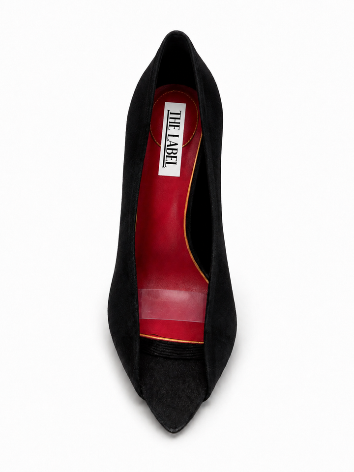 SEVTB SUEDE & PVC OPEN VAMP HIGH HEEL PUMPS
