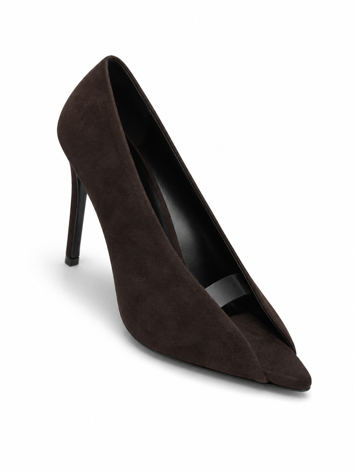 SEVTB SUEDE & PVC OPEN VAMP HIGH HEEL PUMPS